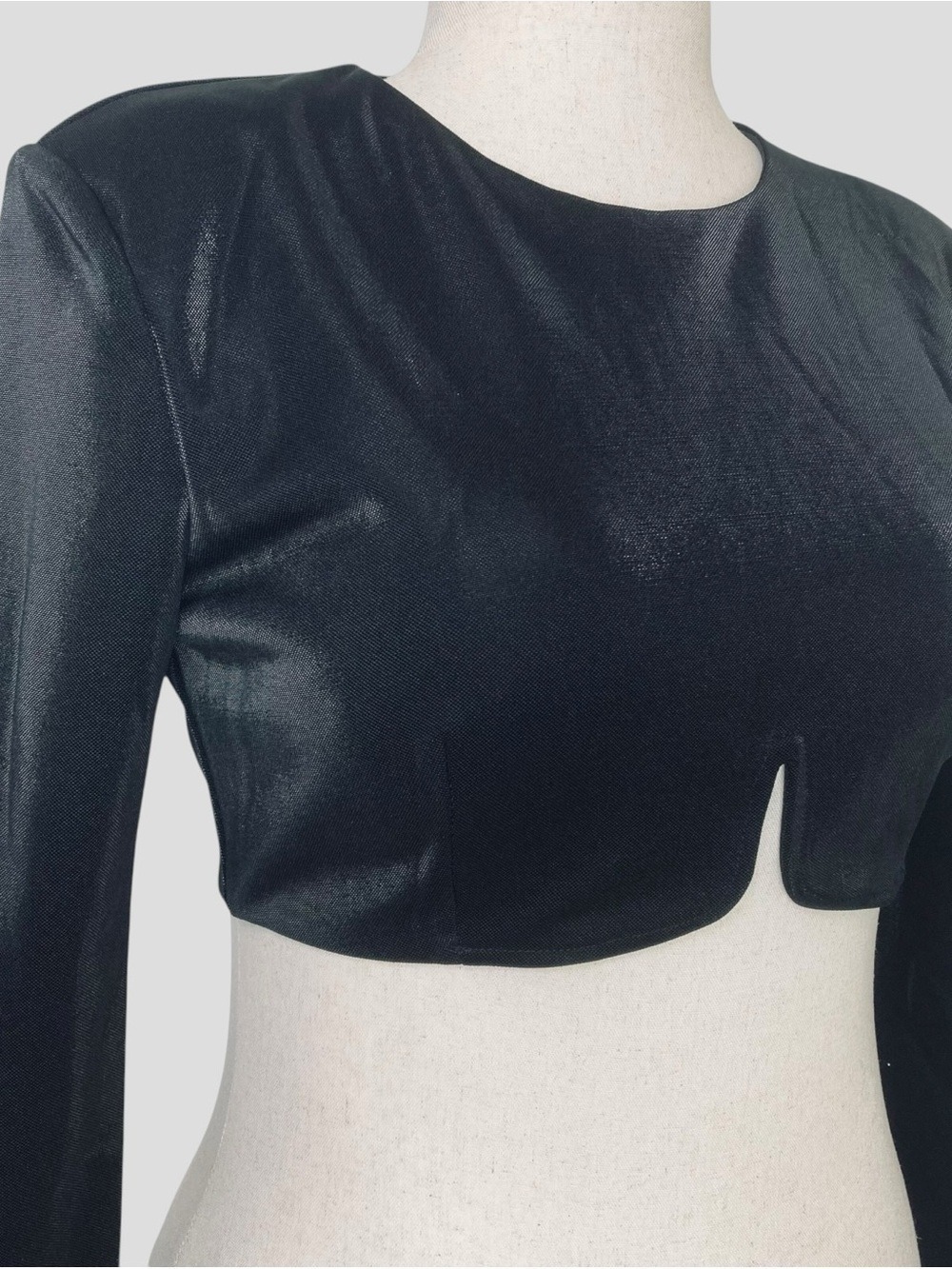 The Sang Womens L Crop Top Black Sheen Architectural Cyber Y2K Subversive Basic - Picture 5 of 16